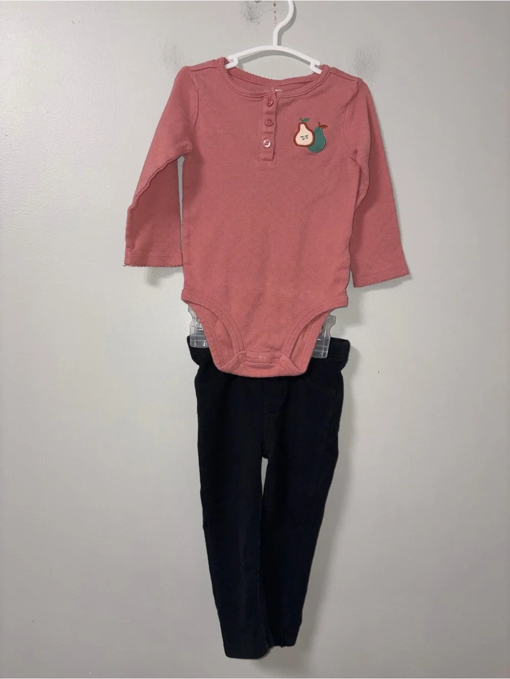Carters Red Long Sleeve Body Suit Embroidered Pear Garanimals Black Leggings 18M